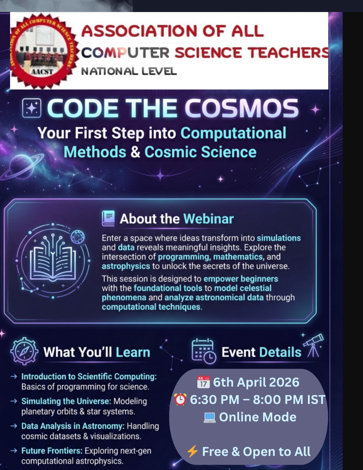 NATIONAL-Level Webinar Code the Cosmos - Your First Step into Computational Methods & Cosmic Science (06 April 2026)